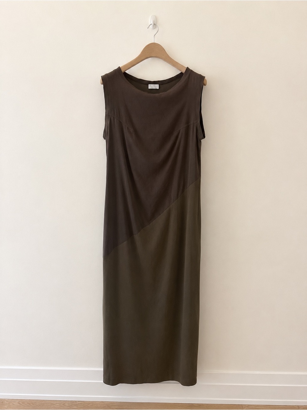 Sleeveless Two-Tone Brown/Olive Maxi Dress